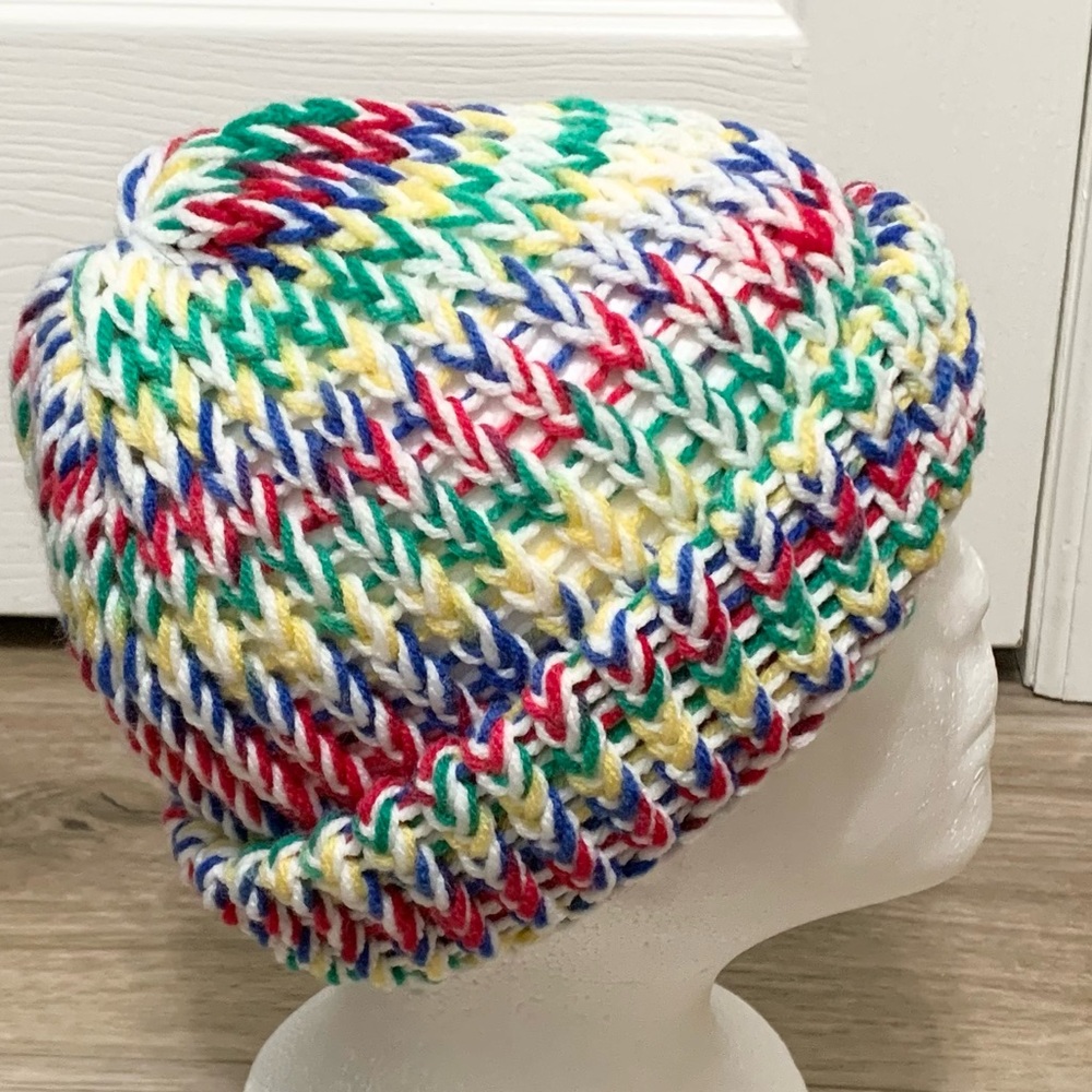 Hand Knit Beanie Hat Homemade Adult OSFM